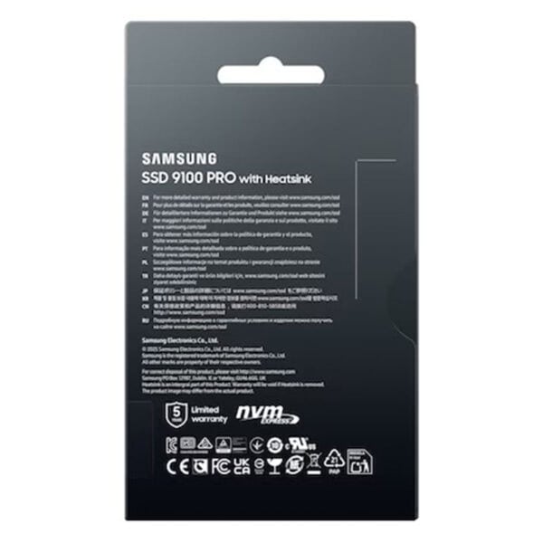 SSD 9100 PRO with Heatsink hucreli bilgisayar depolama aygıtı, Samsung kalitesi, yüksek performans ve dayanıklılık sunar, oyun ve profesyonel kullanımlar için ideal.