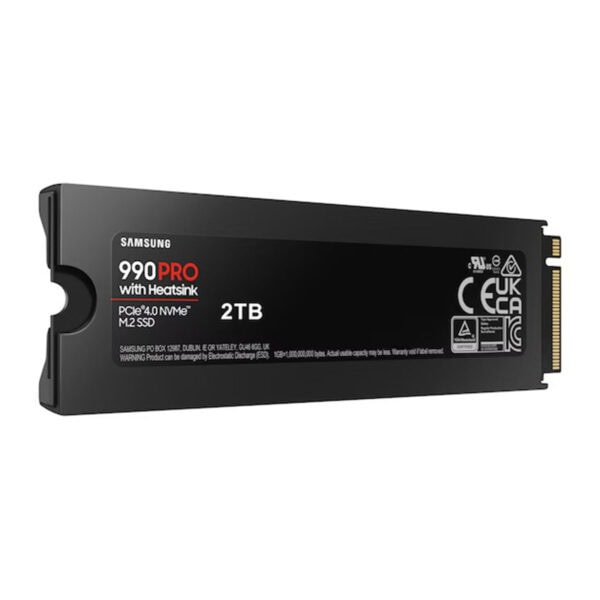 Samsung 2TB NVMe M.2 SSD, yüksek performanslı depolama çözümü. 990 Pro HeatSink, PCIe 4.0 uyumlu hızlı ve güvenilir SSD, gaming ve profesyonel kullanımlar için ideal.