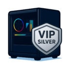 Yüksek performanslı oyun bilgisayarı ve VIP Silver üyelik simgesi, oyun ve bilgisayar donanımı konu başlıklarıyla uyumlu, SEO açısından optimize edilmiş görsel.