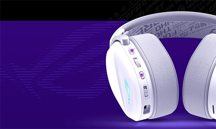 ROG Pelta White Edition Yüksek kaliteli oyun kulaklığı, ses izleme ve yarışma deneyimi için ideal, konforlu tasarım ve gelişmiş ses teknolojisi ile profesyonel oyun ekipmanları.