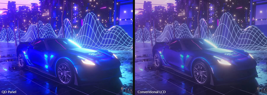 Yüksek çözünürlüklü spor otomobil LED ışıklandırmalı, futuristik arka plan ile teknolojik ve oyun temalı görsel.