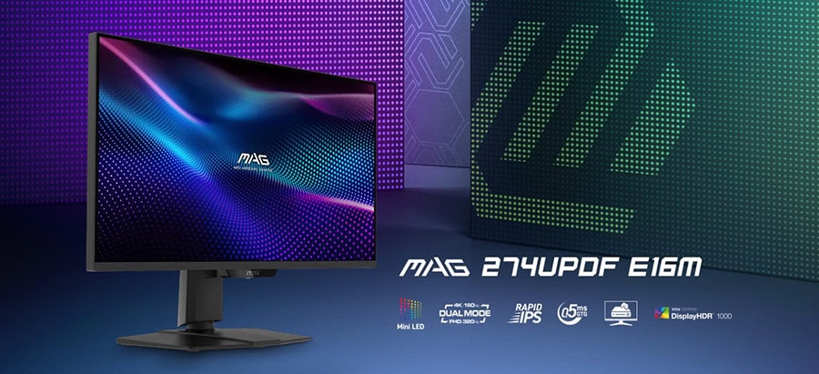 Gelişmiş gaming monitörü MAG 274UDF E1GM, 27 inç 4K IPS ekran, hızlı tepki süresi ve renk doğruluğuyle yüksek performans ve görsel deneyim sağlar.