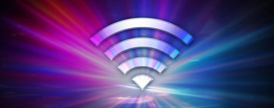 Kablosuz Wi-Fi simgesi, renkli ışıklar ve teknolojiyi temsil ediyor, yüksek hızlı internet bağlantısı ve kablosuz ağ konseptini vurguluyor.