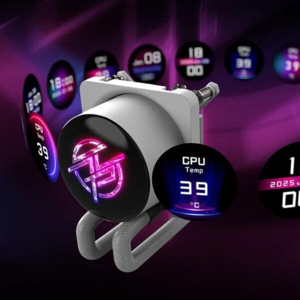CPU soğutucu ve sıcaklık göstergesi, yüksek performanslı bilgisayar soğutma sistemleri, oyun ve donanım optimizasyonu için ideal, renkli ve teknolojik tasarım, bilgisayar oyuncuları ve teknik kullanıcılar için uygun.