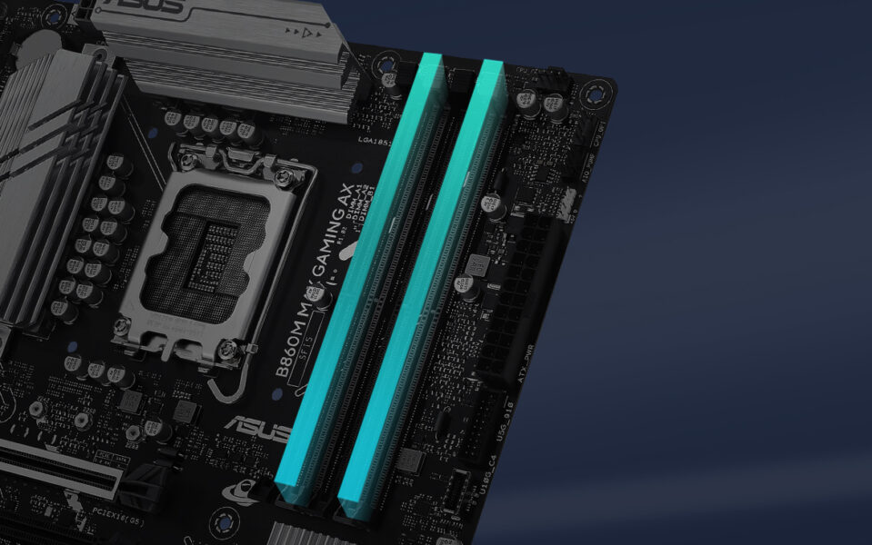 B860M MAX GAMING AX Yonga plakası ve anten ile ASUS B860M Max Gaming AX anakart seti, yüksekPerformanslı oyun ve yoğun işlem gücü için optimize edilmiştir.