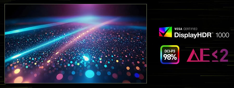Gelişmiş ekran teknolojisi ve yüksek çözünürlüklü renkler ile oyun ve eğlence deneyimini artıran monitör. DisplayHDR 1000 ve DCI-P3 98% renk doğruluğu ile görsel kalitede öncü.