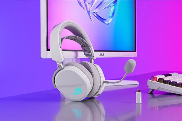 ROG Pelta White Edition Yüksek kaliteli gaming kulaklık ve bilgisayar monitörü ile oyun oynama seti, renkli klavye ve mikrofonlu kulaklık, oyuncu ekipmanları ve bilgisayar aksesuarları, oyun tutkunları için ideal.