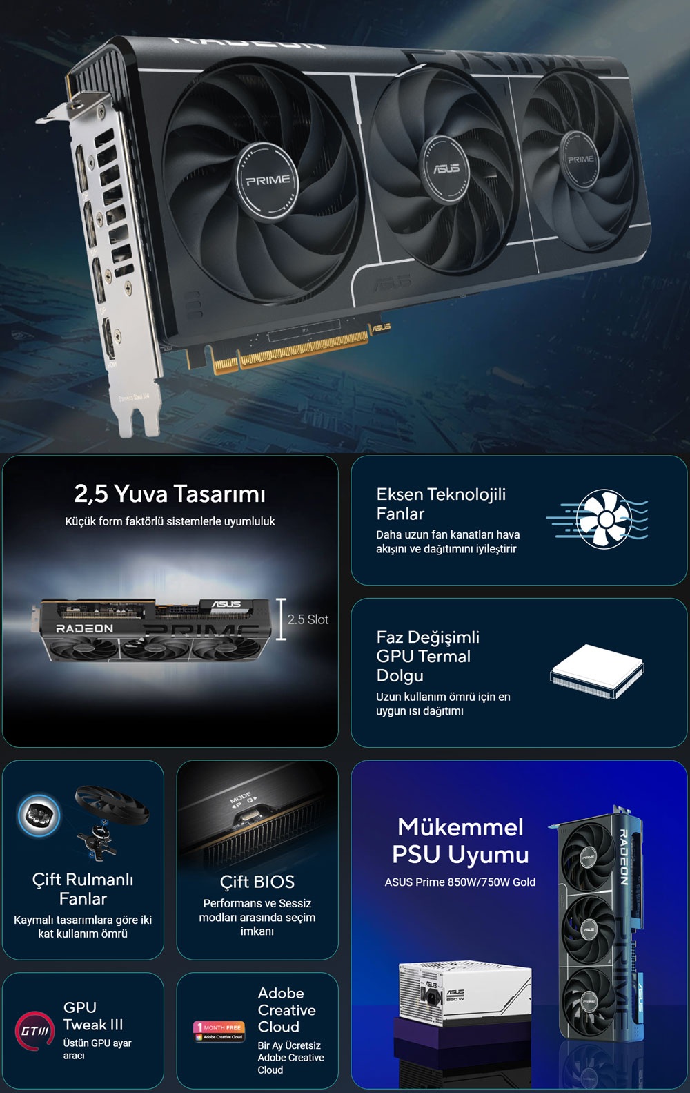 ASUS Prime Radeon RX 9070 EVO OC Edition Ekran Kartı H2