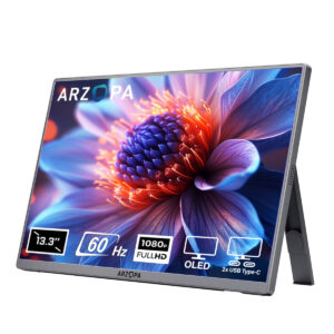 Parlak ve canlı arka plan ile 13.3 inç OLED ekranlı gaming monitörü, 60Hz yenileme hızı, FULL HD çözünürlük ve çift USB-C bağlantısı özellikleriyle öne çıkıyor.