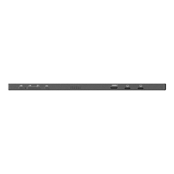 Yüksek çözünürlüklü dizüstü bilgisayar bağlantı noktaları ve portları, HDMI, USB-C ve USB-A, modern tasarımlı ince ve hafif laptop arka görünümü, çoklu bağlantı özellikleri, ofis ve oyun ekipmanı uyumu.