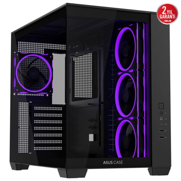 Yüksek performanslı gaming kasa, LED fanlar ve şık tasarım, ASUS markalı bilgisayar kasası, oyun ve yüksek grafik performansı için ideal, 2 yıl garanti ile uzun ömürlü kullanım sağlar.
