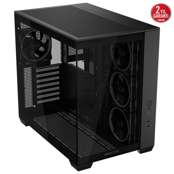 Yüksek performanslı oyun ve ofis bilgisayarı kasası, şeffaf cam panel ile modern tasarım, iyi hava akışı ve gelişmiş soğutma özellikleri, ASUS markalı, 2 yıl garanti.