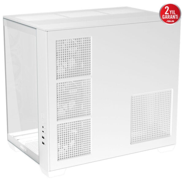 Yüksek performanslı beyaz bilgisayar kasası, soğutma fanları ve geniş iç hacim ile gaming ve yüksek performanslı PC kurulumları için ideal.