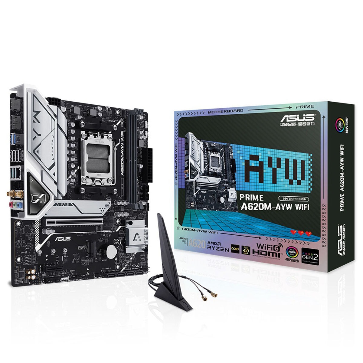 Güncel Asus Prime A620M-AWY WiFi anakart ve kutusu, yüksek performans ve bağlantı seçenekleriyle oyun ve kullanım için ideal; AMD Ryzen ve DDR4 uyumlu, HDMI ve WiFi 6 özellikleri içerir.