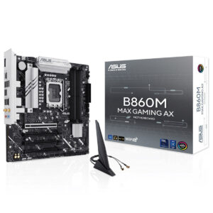 Yüksek kalite ASUS B860M MAX GAMING AX anakart ve Wi-Fi 6 özellikleri, gamerlar ve bilgisayar meraklıları için ideal, gelişmiş bağlantı ve performans sunar.