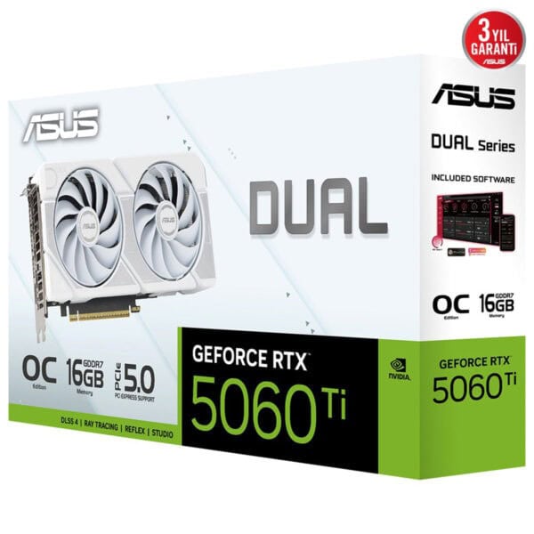 Yüksek performanslı ASUS GeForce RTX 5060 Ti ekran kartı, 16 GB GDDR7 belleği ve DLSS 4 teknolojisiyle oyun ve grafik performansını artırır. Gaming ve bilgisayar bileşenleri için ideal.
