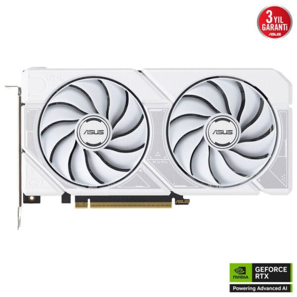 Güçlü oyun performansı için ASUS NVIDIA GeForce RTX ekran kartı, şık beyaz tasarım ve çift fanlı soğutma sistemi ile yüksek grafik işlerinizde en iyi deneyimi sağlar.
