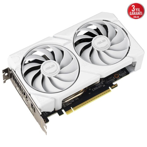 Yüksek performanslı ASUS ekran kartı, çift fan soğutma sistemi ve şık beyaz tasarımıyla oyun ve grafik işlemleri için ideal. Üç yıl garanti avantajı sunar.