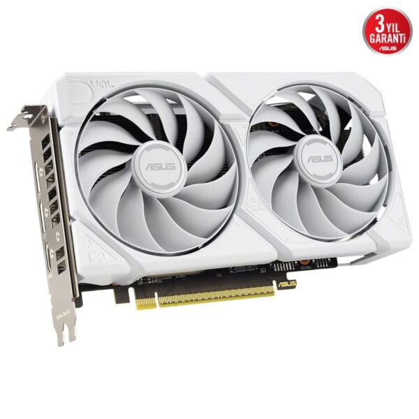 Yüksek performanslı ASUS ekran kartı, beyaz tasarımı ve etkileyici soğutucu fanlarıyla oyun ve grafik tasarım çalışmalarınıza güçlü destek sağlar.