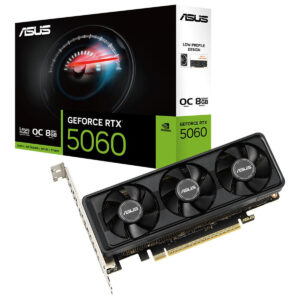 Yüksek performanslı ASUS GEFORCE RTX 5060 ekran kartı, oyun ve grafik işlemleri için ideal, düşük profil tasarımı ve gelişmiş soğutma özellikleri ile öne çıkar.