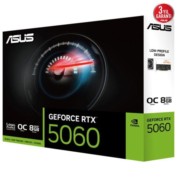 Yüksek performanslı ASUS GeForce RTX 5060 ekran kartı, oyun ve grafik işlemlerinde üstün hız ve kalite sağlar, 8GB GDDR7 belleği ile güçlü grafik deneyimi sunar.