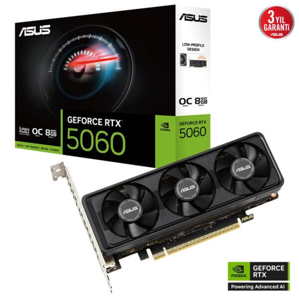 NVIDIA GeForce RTX 5060 ekran kartı ve ASUS yüksek performanslı soğutmalı ekran kartı modeli, oyun ve grafik işlemleri için ideal, yüksek grafik gücü ve 8GB GDDR6 bellek.