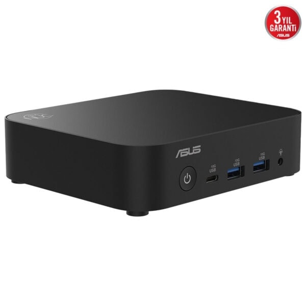 HDD ve USB bağlantı noktaları olan siyah ASUS mini bilgisayar, kompakt ve şık tasarımıyla özellikle oyun ve ofis kullanımı için ideal.