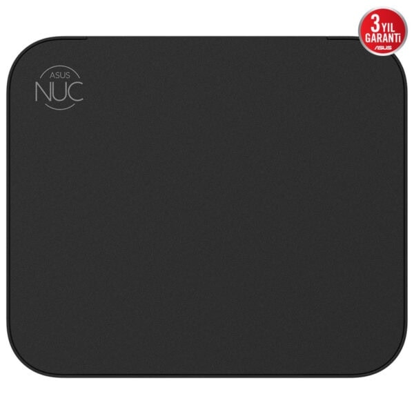 Yüzeyinde ASUS NUC logosu bulunan siyah dizüstü bilgisayar veya mini bilgisayar platformu.