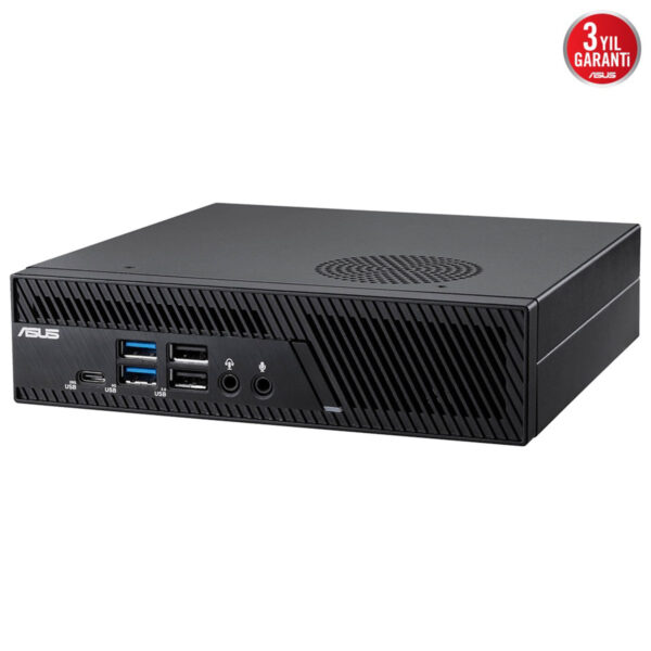 Yüksek performanslı mini bilgisayar veya ev sunucusu, ASUS markalı ve çok sayıda bağlantı noktası ile profesyonel kullanım için tasarlanmış kompakt kasa.