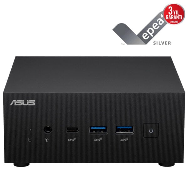 Düşük profil bilgisayar kutusu, USB portları ve güç düğmesi ile modern tasarım, Asus marka oyuncu ve ofis kullanımı için uygun slim kasa.