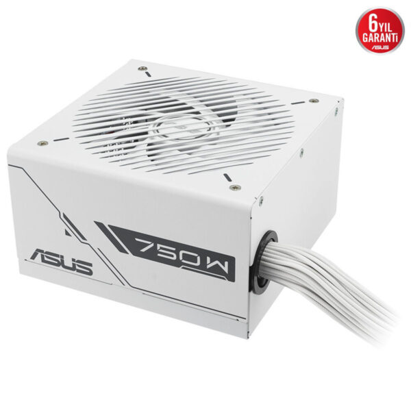 Güçlü ve güvenilir 750W bilgisayar güç kaynağı, yüksek performans ve dayanıklılık sağlar, oyun ve yüksek grafik gerektiren uygulamalar için ideal, ASUS markası, soğutucu fan ve kablo bağlantısı ile modern tasarım.