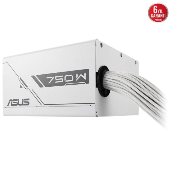 Yüksek kaliteli ASUS 750W güç kaynağı, beyaz renk ve kablolu tasarımıyla bilgisayar bileşenleri için ideal güç kaynağı çözümü. Güçlü ve dayanıklı, güvenilir ve enerji tasarruflu performans sağlar.