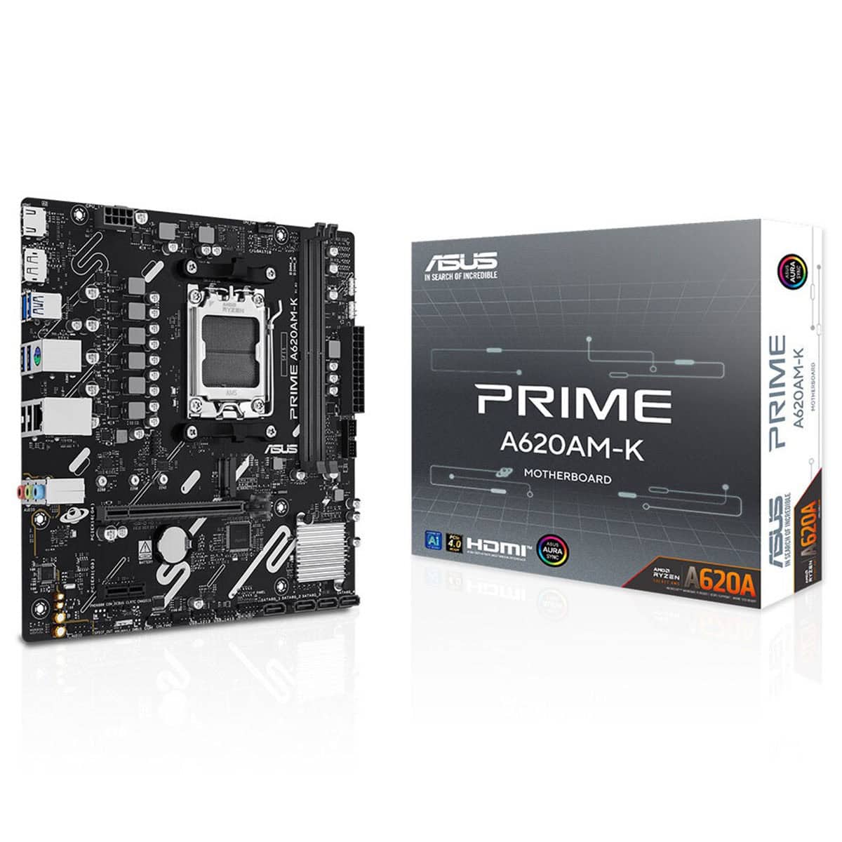 Yüksek kaliteli ASUS Prime A620AM-K anakart ve kutusu, yüksek performans ve dayanıklılık için ideal uygun fiyatlı anakart, genellikle oyun ve ofis bilgisayarları için tercih edilir.