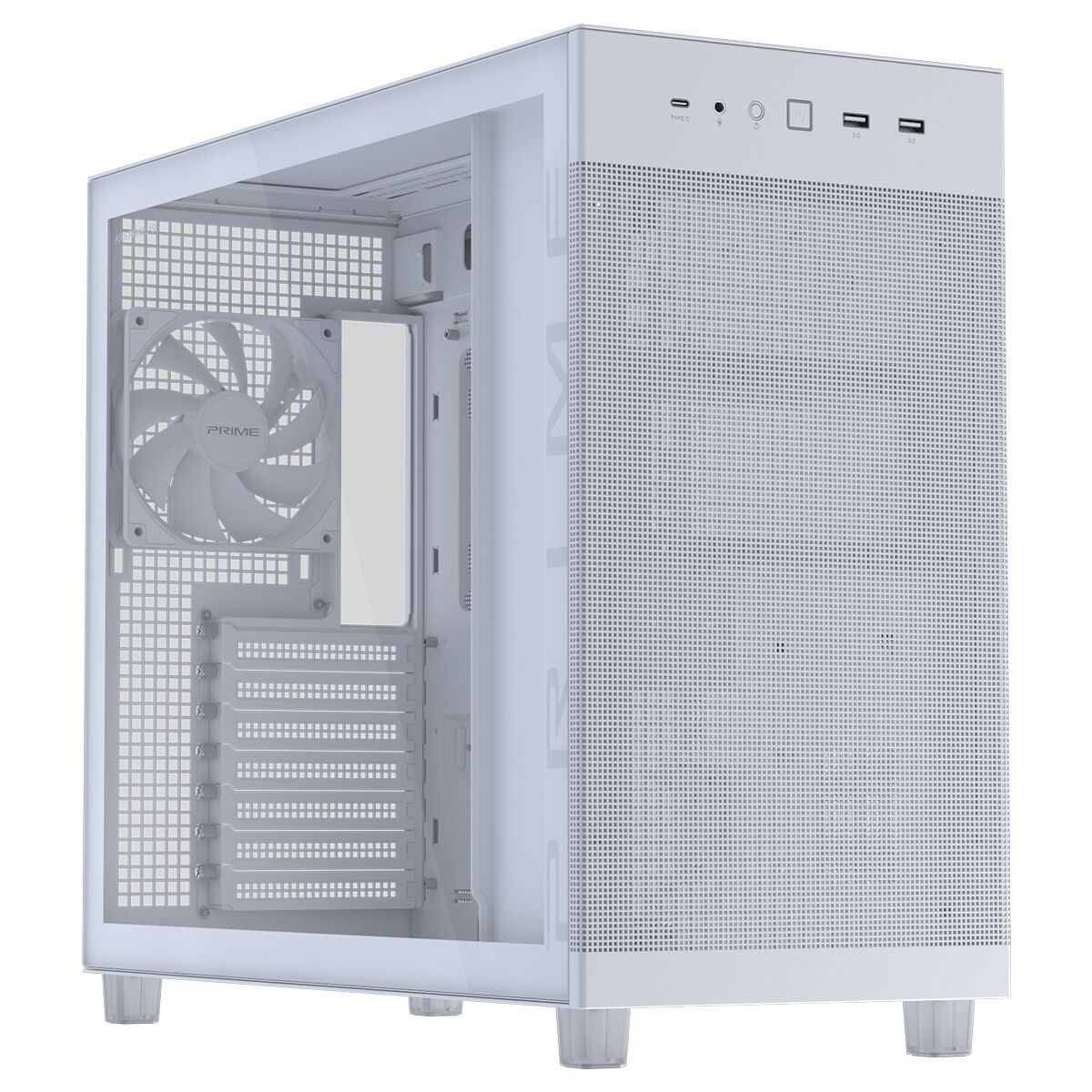 Asus Prime Ap303 Tg White 1x120mm Fan Mesh Temperli Cam Usb 3 2 Mid Tower Atx Gaming Kasa 1