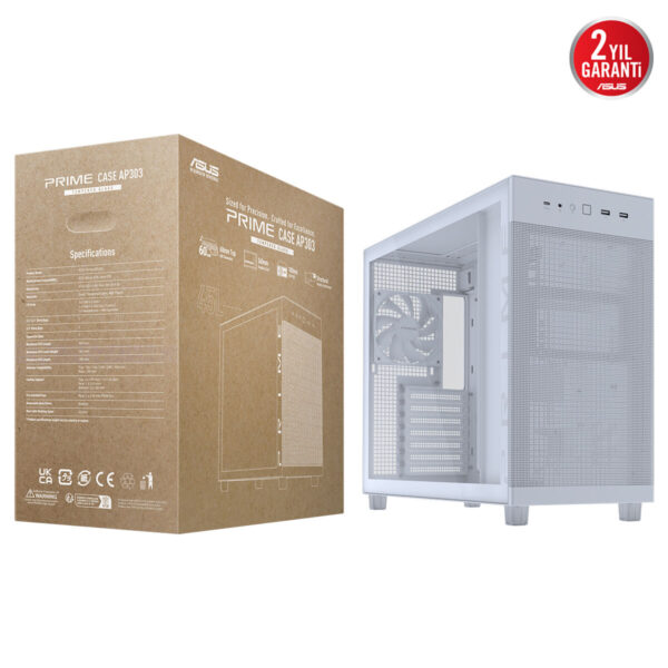 Asus Prime Ap303 Tg White 1x120mm Fan Mesh Temperli Cam Usb 3 2 Mid Tower Atx Gaming Kasa 18
