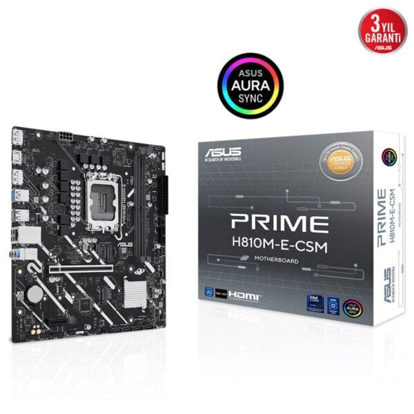 Gelişmiş ASUS Prime H810M-E-ESCMS anakart ile yüksek performans ve dayanıklılık, oyun ve profesyonel kullanım için optimize edilmiştir. Aura Sync RGB aydınlatma ve HDMI desteğiyle özelleştirilebilir tasarım sağlar. Üç yıl garanti ile güvenilir ve stabil çalışma imkanı sunar.