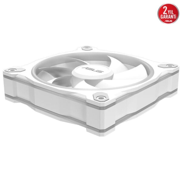 Yüksek performanslı beyaz bilgisayar kasası fanı, iyi soğutma sağlayan, ASUS logosu ile stil sahibi ve dayanıklı bilgisayar soğutucu parça.