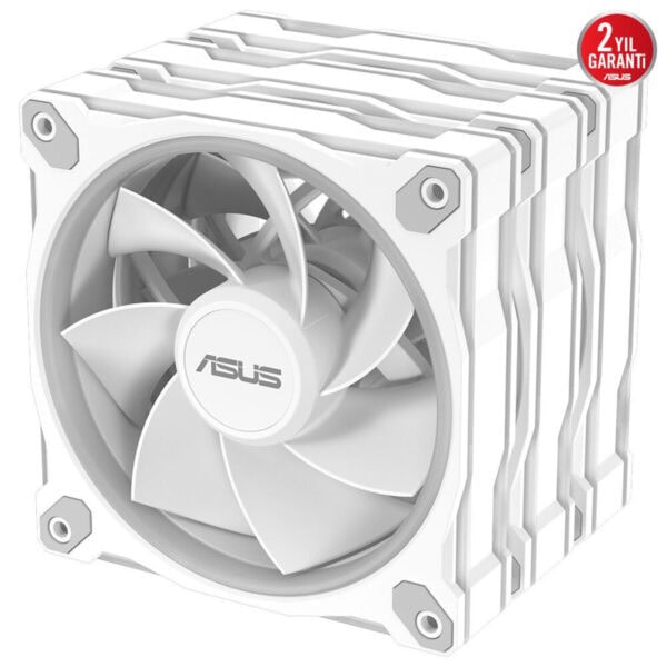 Yüksek performanslı Asus bilgisayar işlemci soğutucu fanı, beyaz renk, bilgisayar kasası içi soğutma, gaming bilgisayar bileşeni, dayanıklı ve sessiz soğutma çözümü.