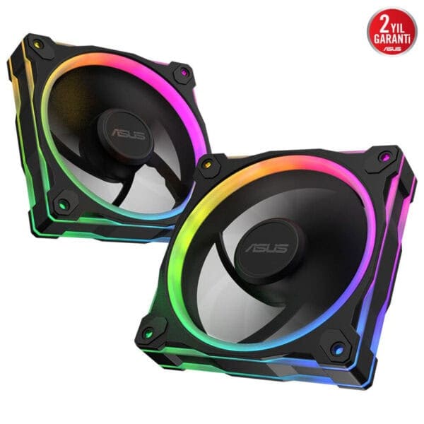 Siyah ve renkli RGB aydınlatmalı bilgisayar kasa fanları, yüksek performans ve estetik için ideal oyun ve bilgisayar soğutma çözümleri. ASUS marka RGB kas isisi fanları, gamerler ve teknoloji severler için mükemmel seçim.