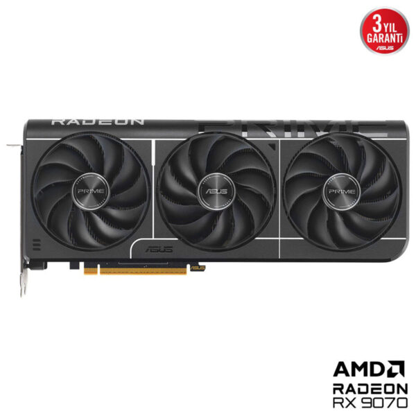 Yüksek performanslı AMD Radeon RX 9070 ekran kartı, 3 fanlı soğutma sistemi ve güç sağlayıcı özellikleriyle oyun ve grafik işlemleri için ideal.