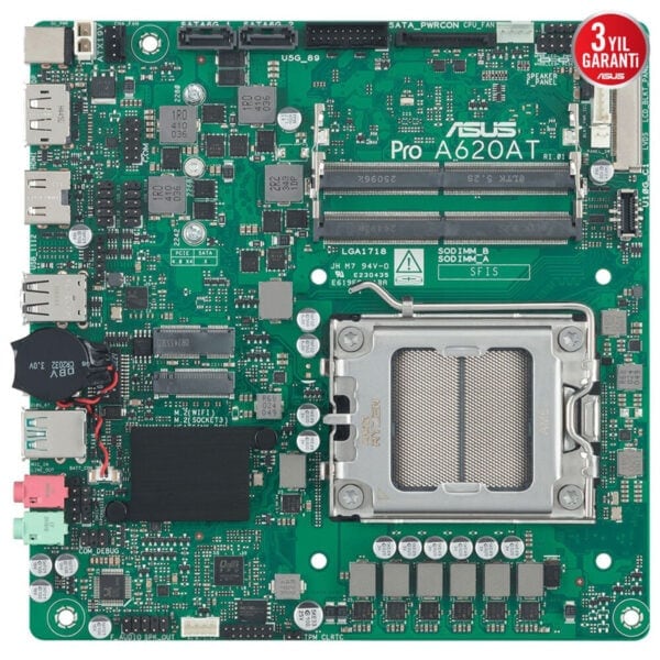 Intel LGA1718 işlemci soketli anakart, DDR4 RAM yuvası ve çeşitli bağlantı pinleri ile yüksek performanslı bilgisayar bileşeni. Oyuncu ve profesyonel kullanım için uygun, yüksek kalite ASUS marka ürün.