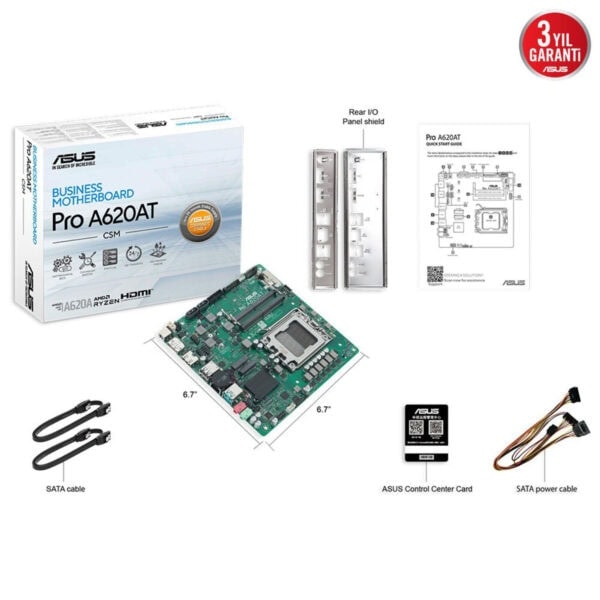 Yüksek kaliteli ASUS Pro A620AT İş Anlamlı Anakart ve bileşenleri, oyun ve profesyonel kullanımlar için optimize edilmiştir, dayanıklı ve güvenilir performans sağlar.
