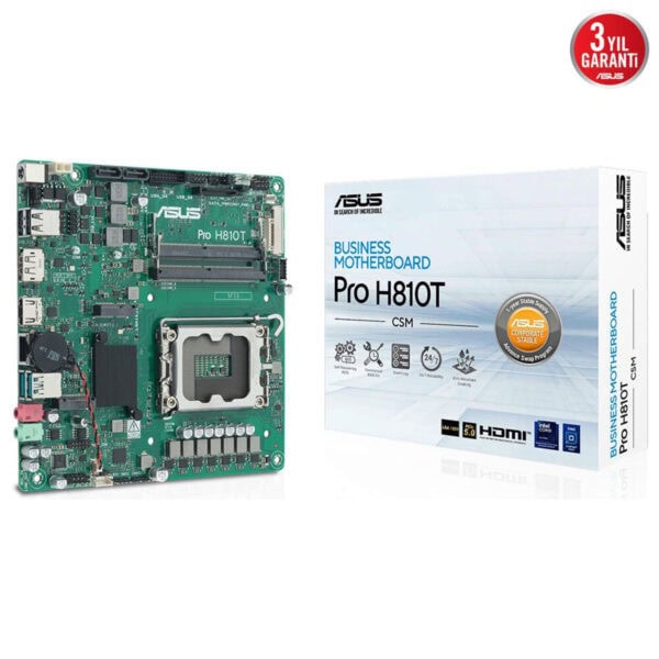 Yönetici anakartı ASUS Pro H810T; iş, gücü ve oyun performansı için tasarlanmış yüksek kaliteli anakart, dayanıklı ve güvenilir, HDMI ve DDR4 DDR5 uyumlu, 3 yıllık garanti içerir.