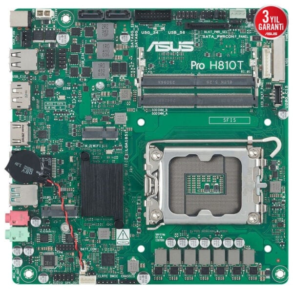 Intel anaklı anakart, ASUS Pro H810T model, DDR4 RAM, M.2, VGA ve çeşitli bağlantı noktaları ile yüksek performanslı bilgisayar bileşeni. Gaming ve PC kurulumları için ideal.