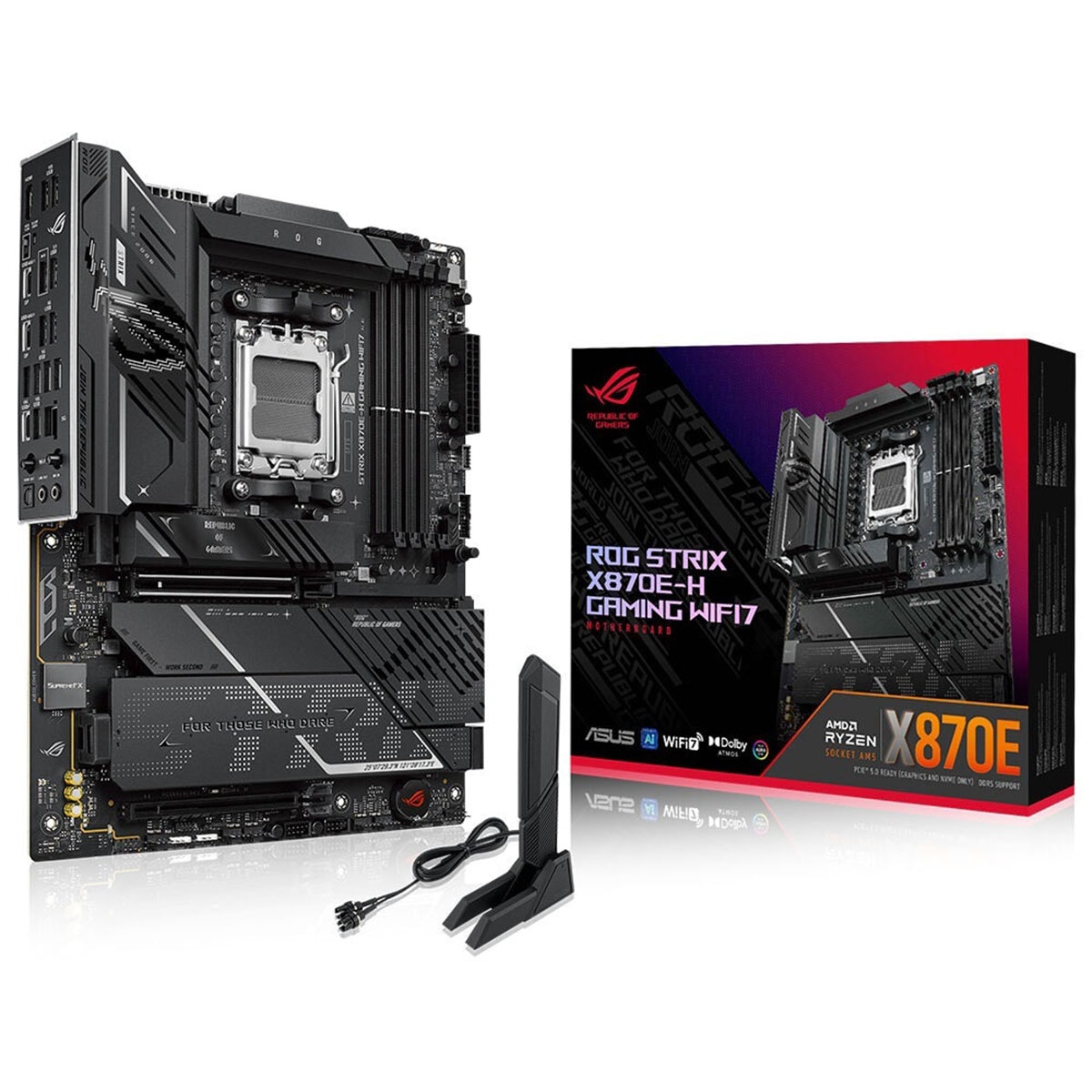 Yüksek performanslı ROG Strix X870E-H Gaming Anakart ve Wi-Fi 7 özellikleri, AMD Ryzen işlemci uyumu, gelişmiş soğutma ve çoklu bağlantı seçenekleri ile oyun ve üretim için optimize edilmiştir.