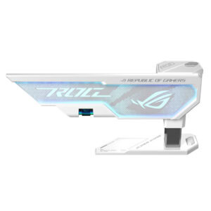 Yüksek teknoloji oyun monitörü, ROG ve Republic of Gamers logo ile aydınlatmalı, üstün görsel deneyim ve oyun performansı sağlayan tasarım.