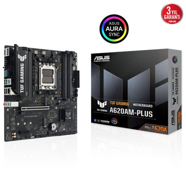 Gelişmiş oyun anakartı ASUS A620AM-PLUS, yüksek performans ve uyumluluk için tasarlanmış, gaming odaklı özelliklerle donatılmış, yüksek kaliteli güç dağıtımı ve iletişim portları ile profesyonel ve hobi oyuncuları için idealdir.