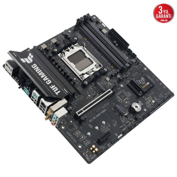 Yüksek kaliteli ASUS anakart, modern ve performanslı görünüm, çeşitli giriş çıkış bağlantıları ve yüksek performanslı bileşenleriyle gaming ve bilgisayar donanımı için ideal.