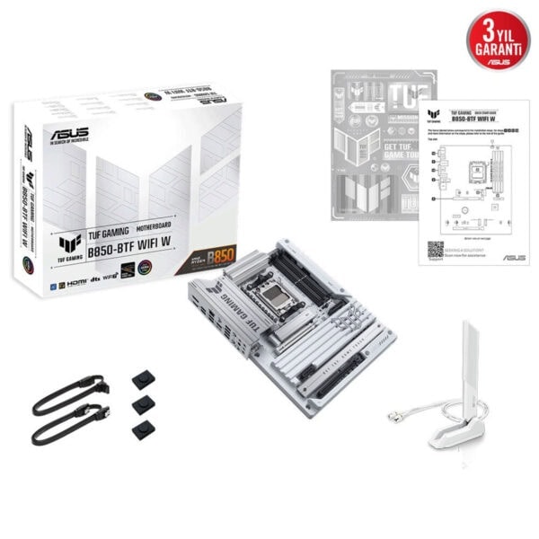 Yonga seti ve WLAN anteni ile Asus B550 Anakart, TUF Gaming B550-BTF WiFi W, oyun ve yüksek performans taşımaktadır.