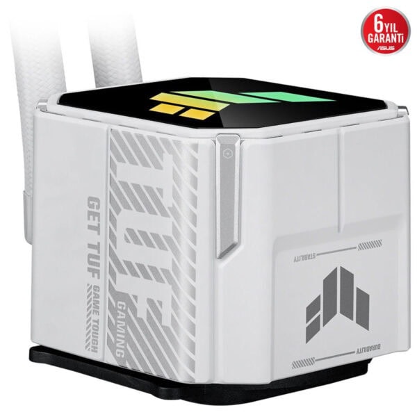 Yüksek teknoloji oyun konsolu, ASUS ROG görüntüsü ile beyaz renkli gaming cihazı, yüksek performans ve oyun deneyimi, 6 yıllık garanti, ventilasyon ve dayanıklılık özellikleri.